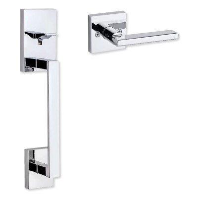 Kwikset San Clemente Handle with Halifax Lever, Square, Polished Chrome